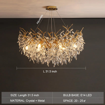 Chandelier Crystal Branch Design Brushed Aluminum Frame