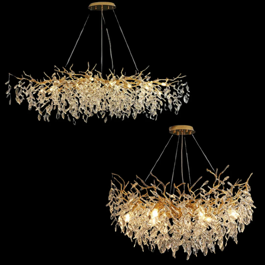 Chandelier Crystal Branch Design Brushed Aluminum Frame