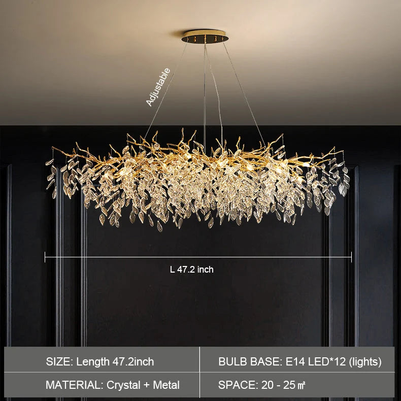 Chandelier Crystal Branch Design Brushed Aluminum Frame