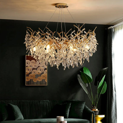 Chandelier Crystal Branch Design Brushed Aluminum Frame