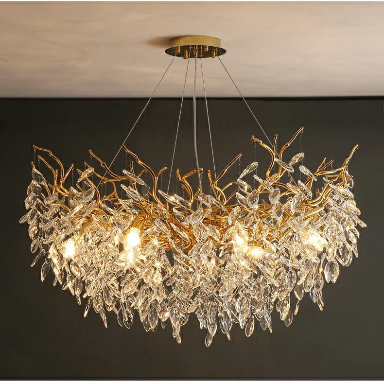 Chandelier Crystal Branch Design Brushed Aluminum Frame