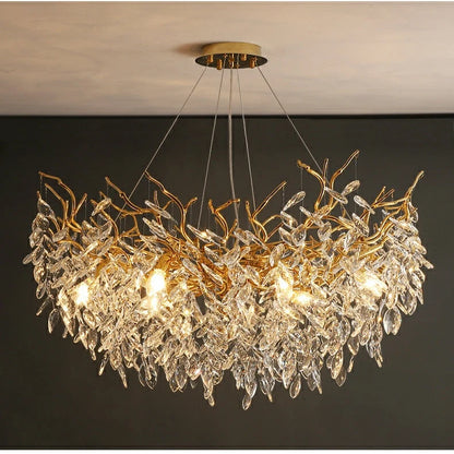 Chandelier Crystal Branch Design Brushed Aluminum Frame