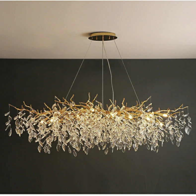 Chandelier Crystal Branch Design Brushed Aluminum Frame