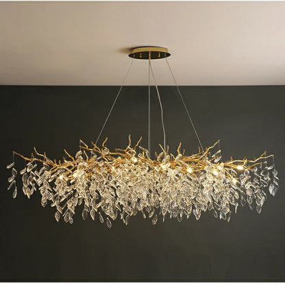 Chandelier Crystal Branch Design Brushed Aluminum Frame