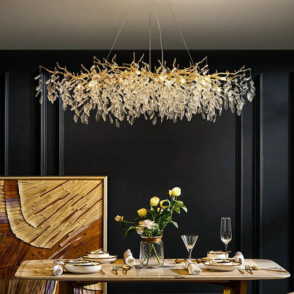 Chandelier Crystal Branch Design Brushed Aluminum Frame