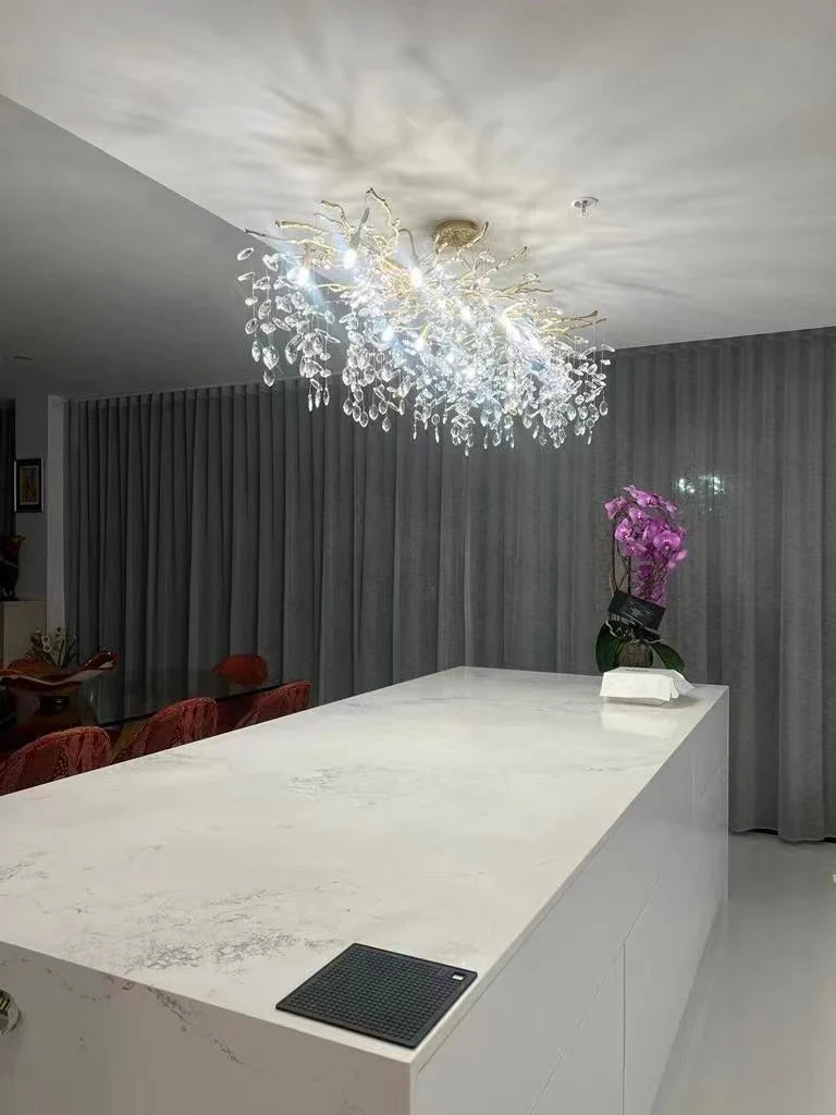 Chandelier Crystal Branch Design Brushed Aluminum Frame