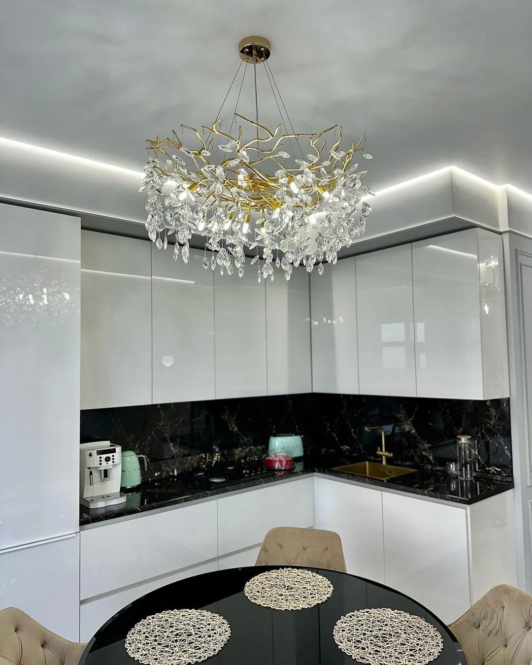 Chandelier Crystal Branch Design Brushed Aluminum Frame