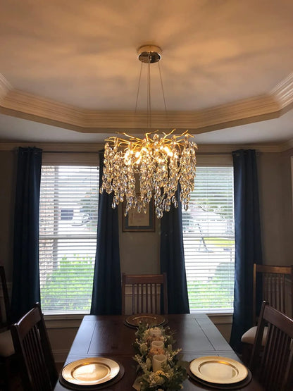 Chandelier Crystal Branch Design Brushed Aluminum Frame