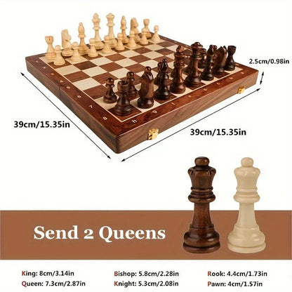 Chess Set Folding Wooden Board Magnetic Closure & Piece Storage