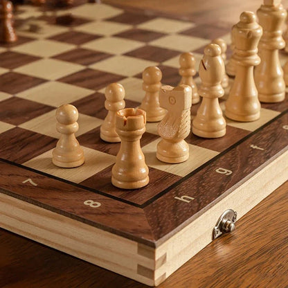 Chess Set Magnetic Wooden Folding Board Travel-Friendly