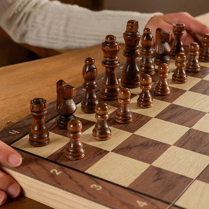 Chess Set Magnetic Wooden Folding Board Travel-Friendly