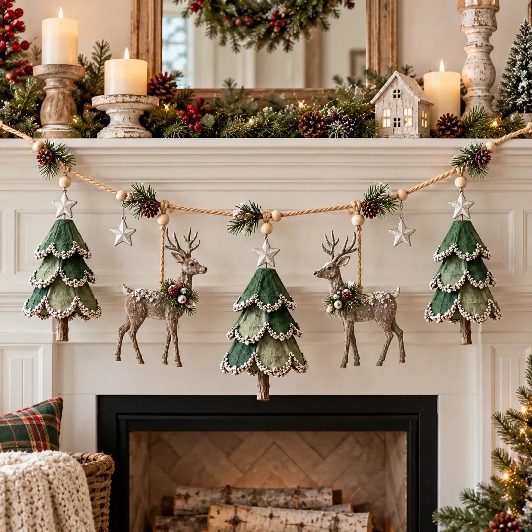 Christmas Garland Handcrafted Woodland Warm Lights 31.5 Inch