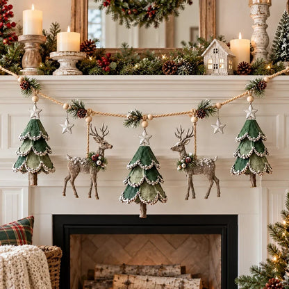 Christmas Garland Handcrafted Woodland Warm Lights 31.5 Inch