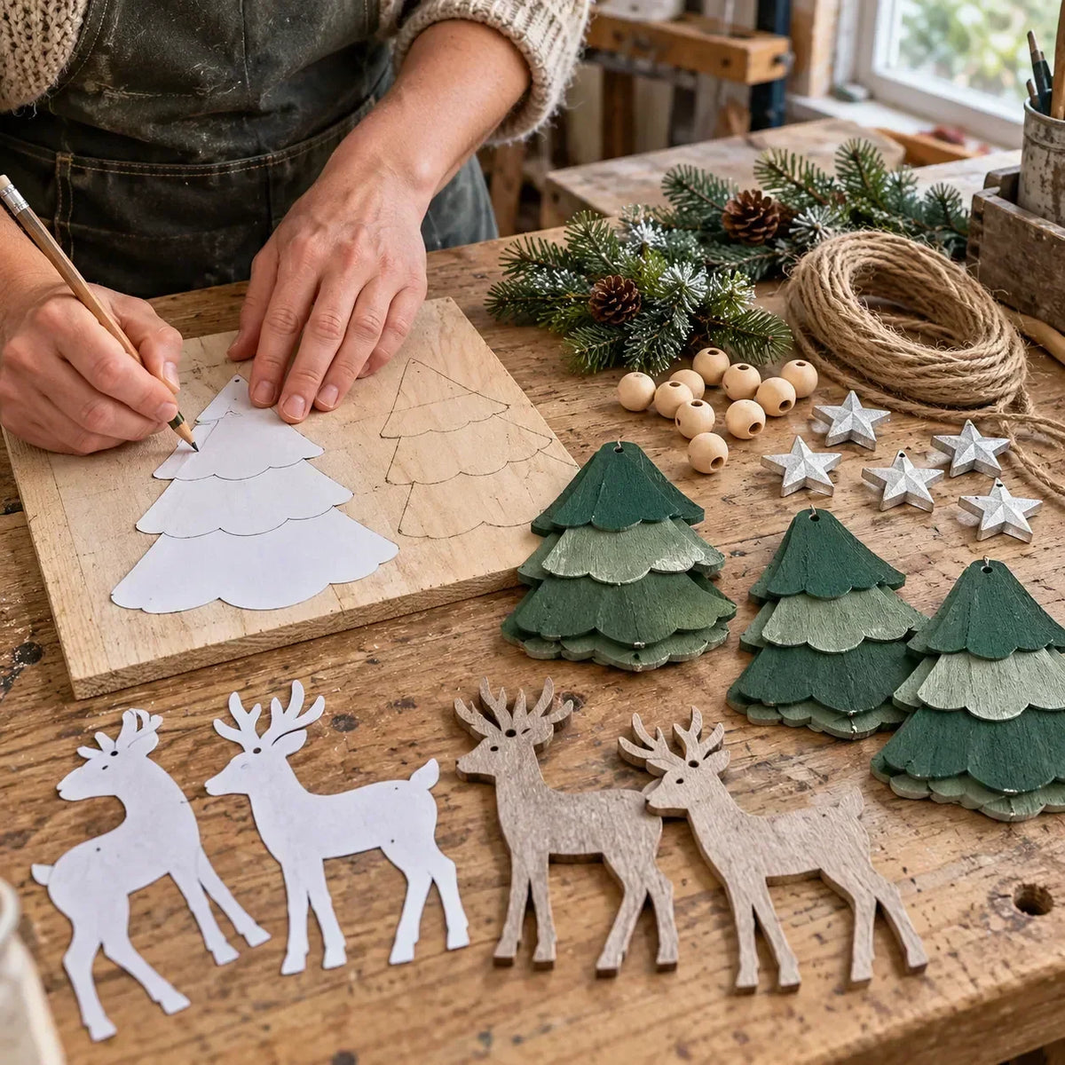 Christmas Garland Handcrafted Woodland Warm Lights 31.5 Inch