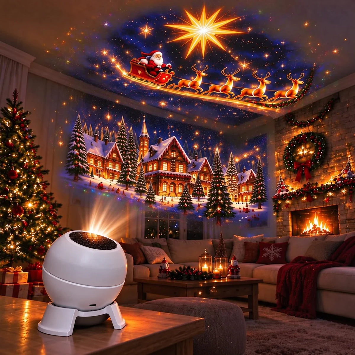 Christmas Projector Night Light USB Powered Wall & Ceiling_projection