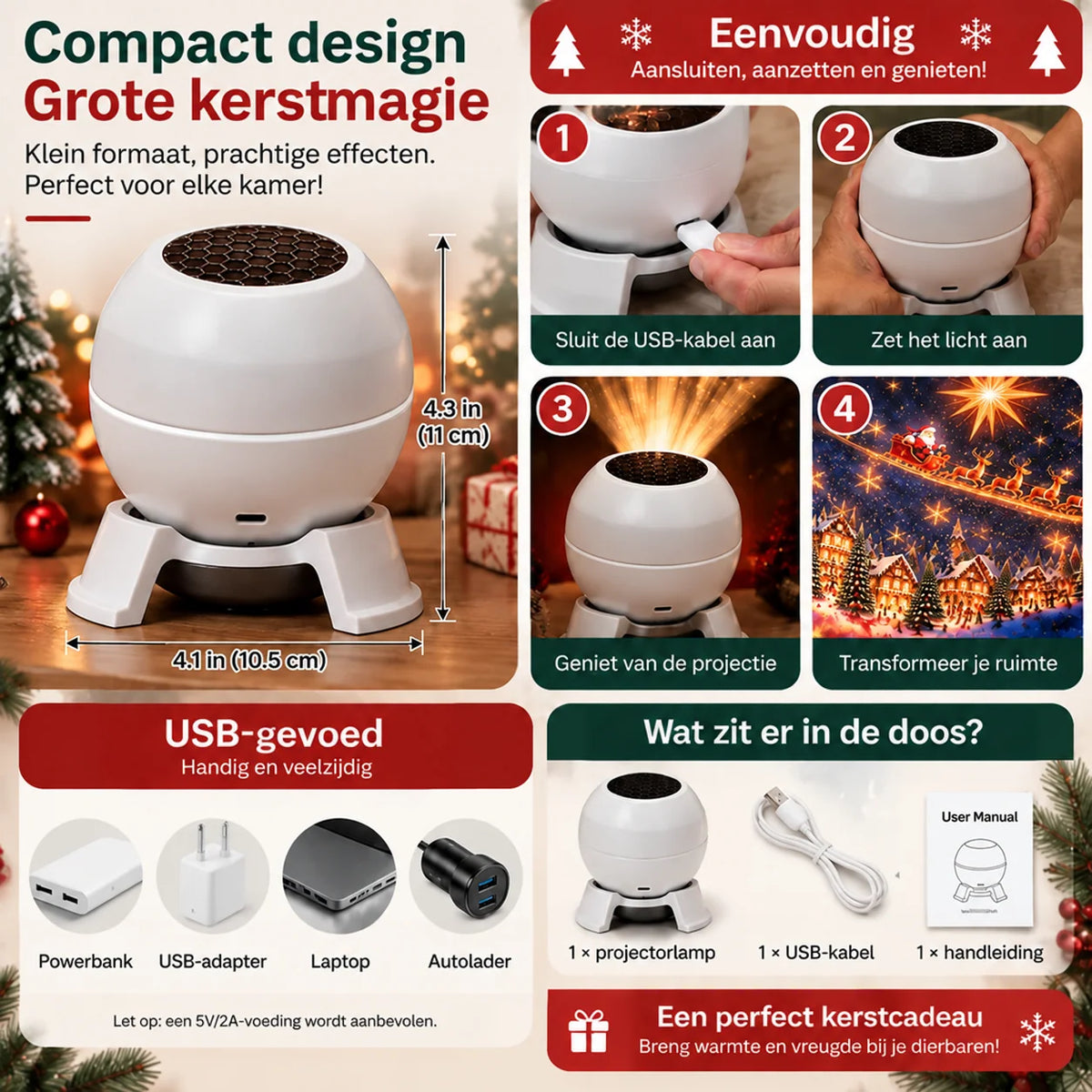 Christmas Projector Night Light USB Powered Wall & Ceiling_projection