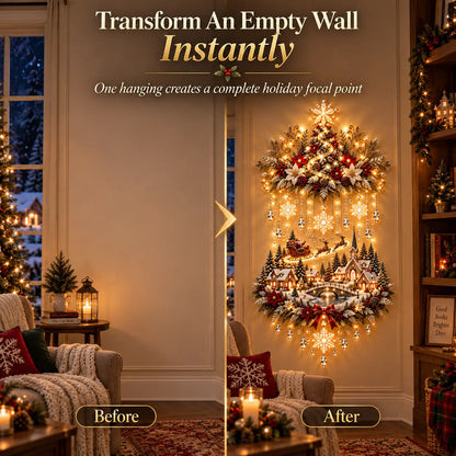 Christmas Wall Decoration Illuminated Tree & Village Warm Lights