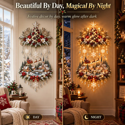 Christmas Wall Decoration Illuminated Tree & Village Warm Lights