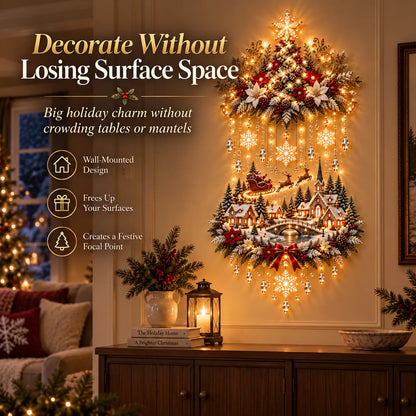 Christmas Wall Decoration Illuminated Tree & Village Warm Lights