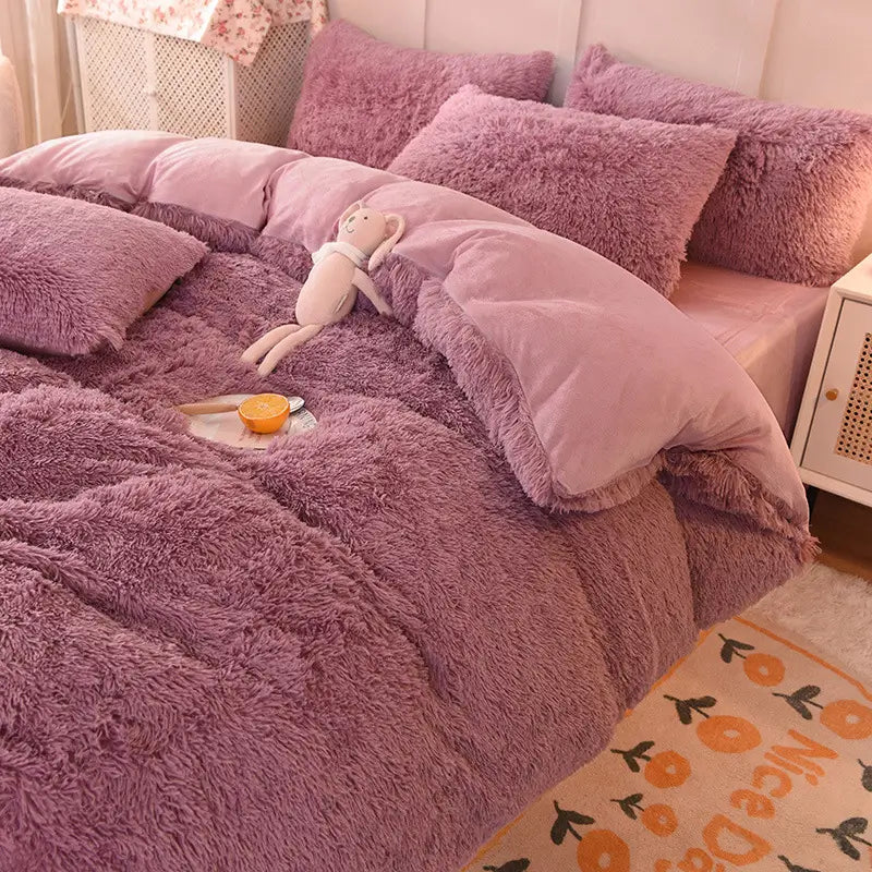 Comforter Set Plush Sherpa Fleece Machine Washable**