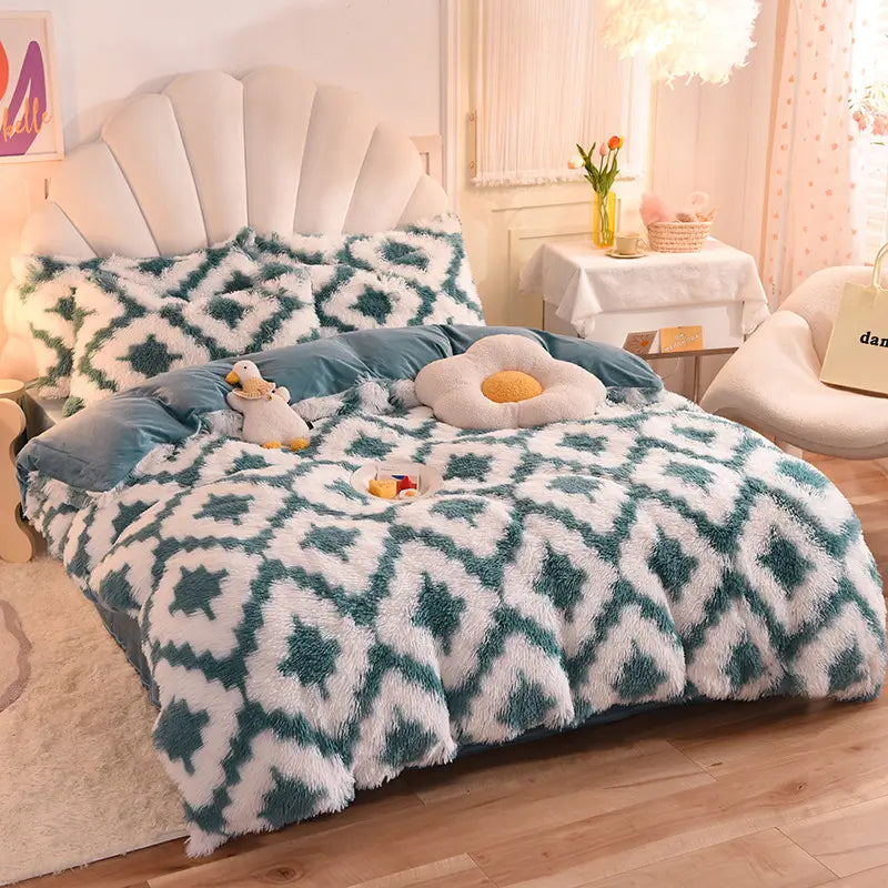 Comforter Set Plush Sherpa Fleece Machine Washable**