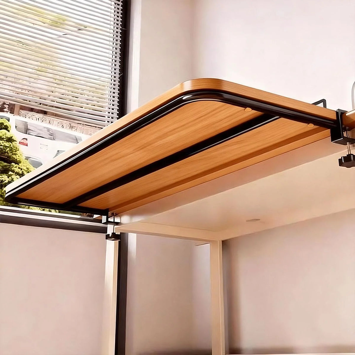 Desk Extension Shelf Bamboo Clamp-On Adjustable Space-Saving Design