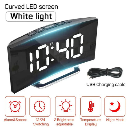 Digital Alarm Clock Large LED Display Silent Operation Mirror Gloss Finish