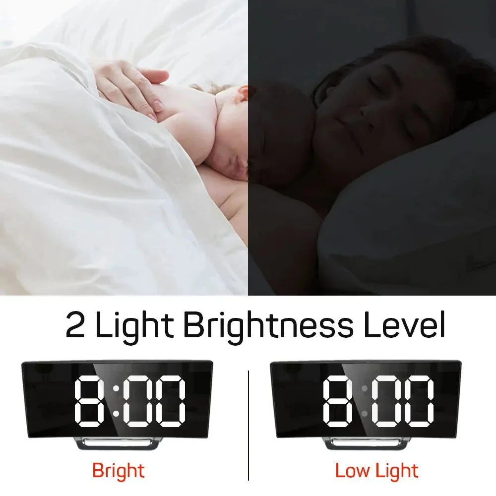 Digital Alarm Clock Large LED Display Silent Operation Mirror Gloss Finish