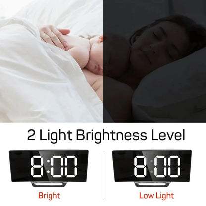 Digital Alarm Clock Large LED Display Silent Operation Mirror Gloss Finish