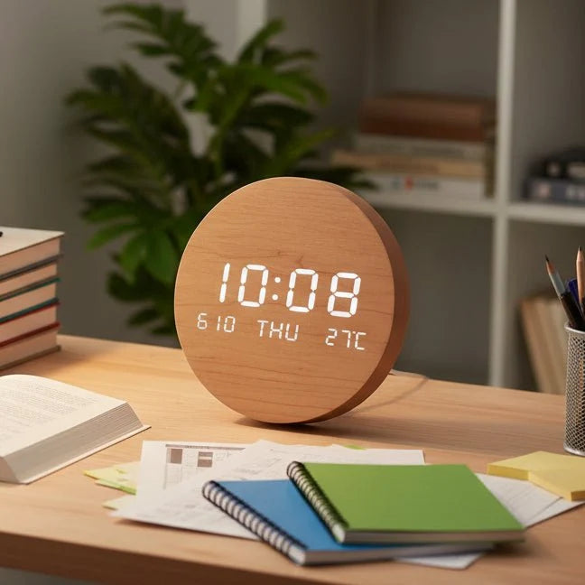 Digital Desk Clock LED Display Compact 7.7-Inch