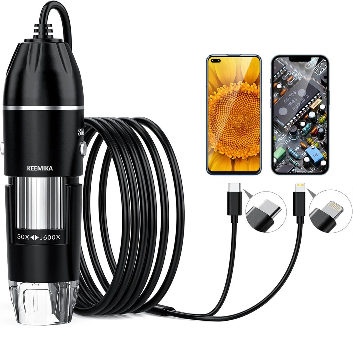 Digital Microscope 1600x Magnification USB-Powered Live Viewing
