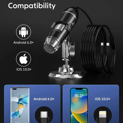 Digital Microscope 1600x Magnification USB-Powered Live Viewing
