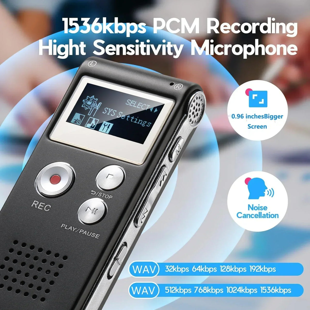 Digital Voice Recorder Voice-Activated Built-In Speaker & Headphone Jack