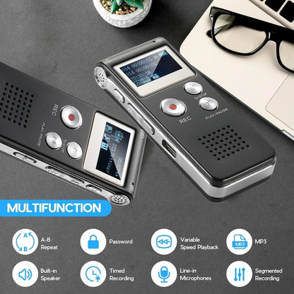 Digital Voice Recorder Voice-Activated Built-In Speaker & Headphone Jack