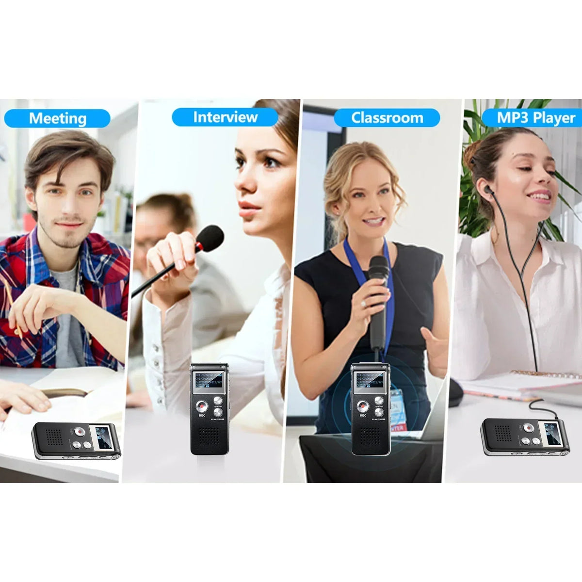 Digital Voice Recorder Voice-Activated Built-In Speaker & Headphone Jack