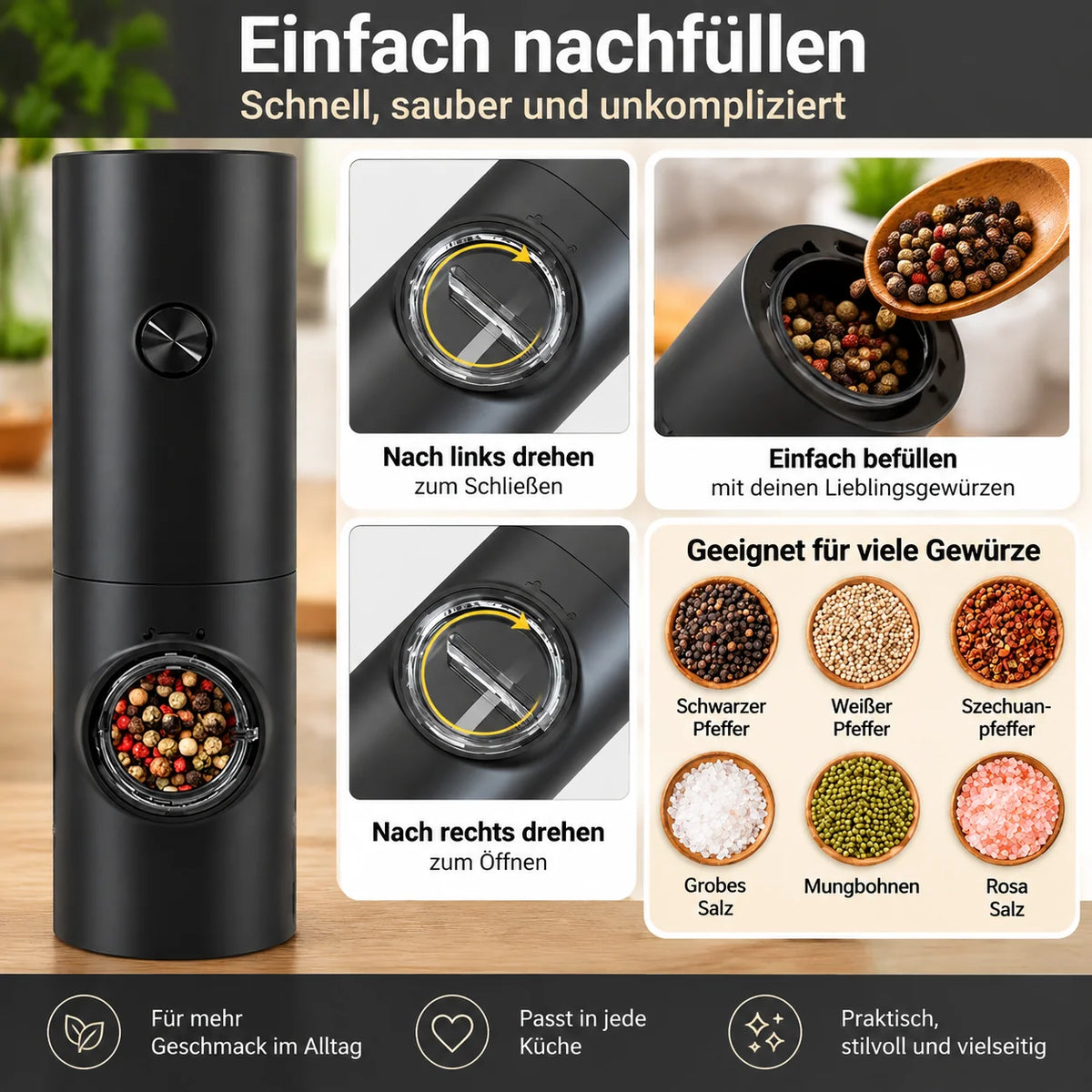 Electric Salt & Pepper Grinder Set Tilt-Activated LED</|im_end|>