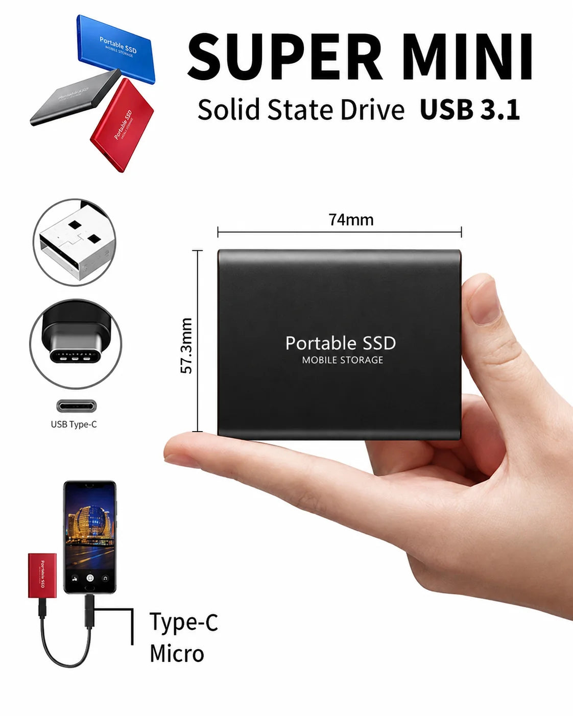 External SSD 128TB Shock-Resistant Portable