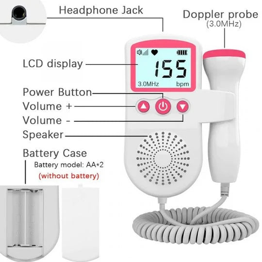 Fetal Heart Rate Doppler Monitor Portable LCD Display