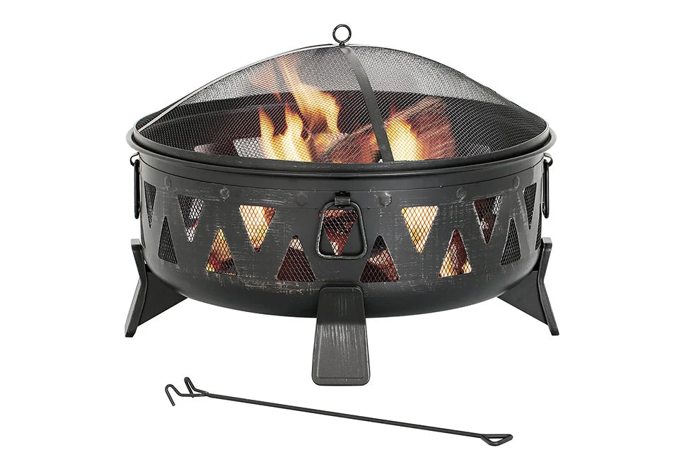 Fire Pit 30-Inch Wood-Burning With Spark Screen & Poker