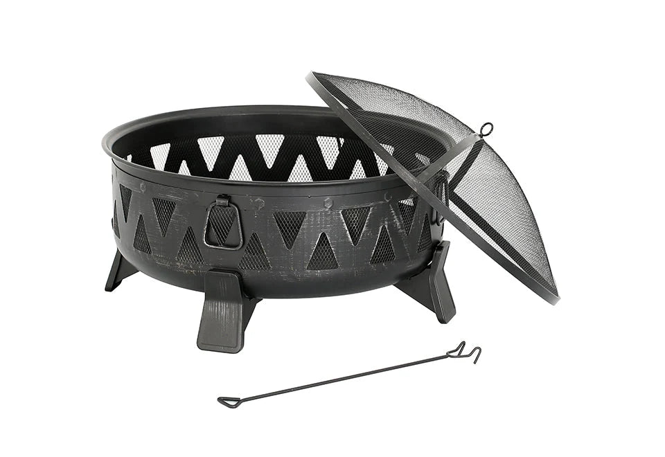Fire Pit 30-Inch Wood-Burning With Spark Screen & Poker