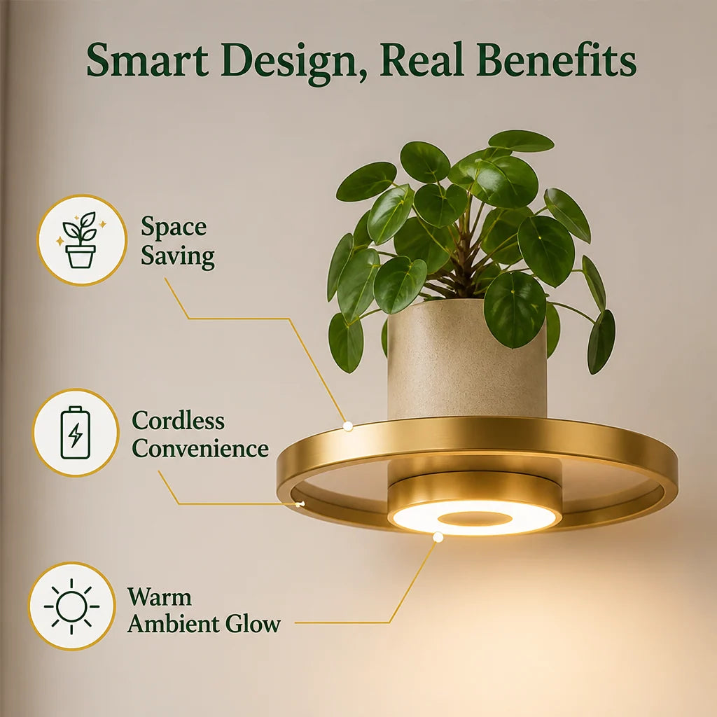 Floating Wall Shelf Built-In Warm LED USB Rechargeable