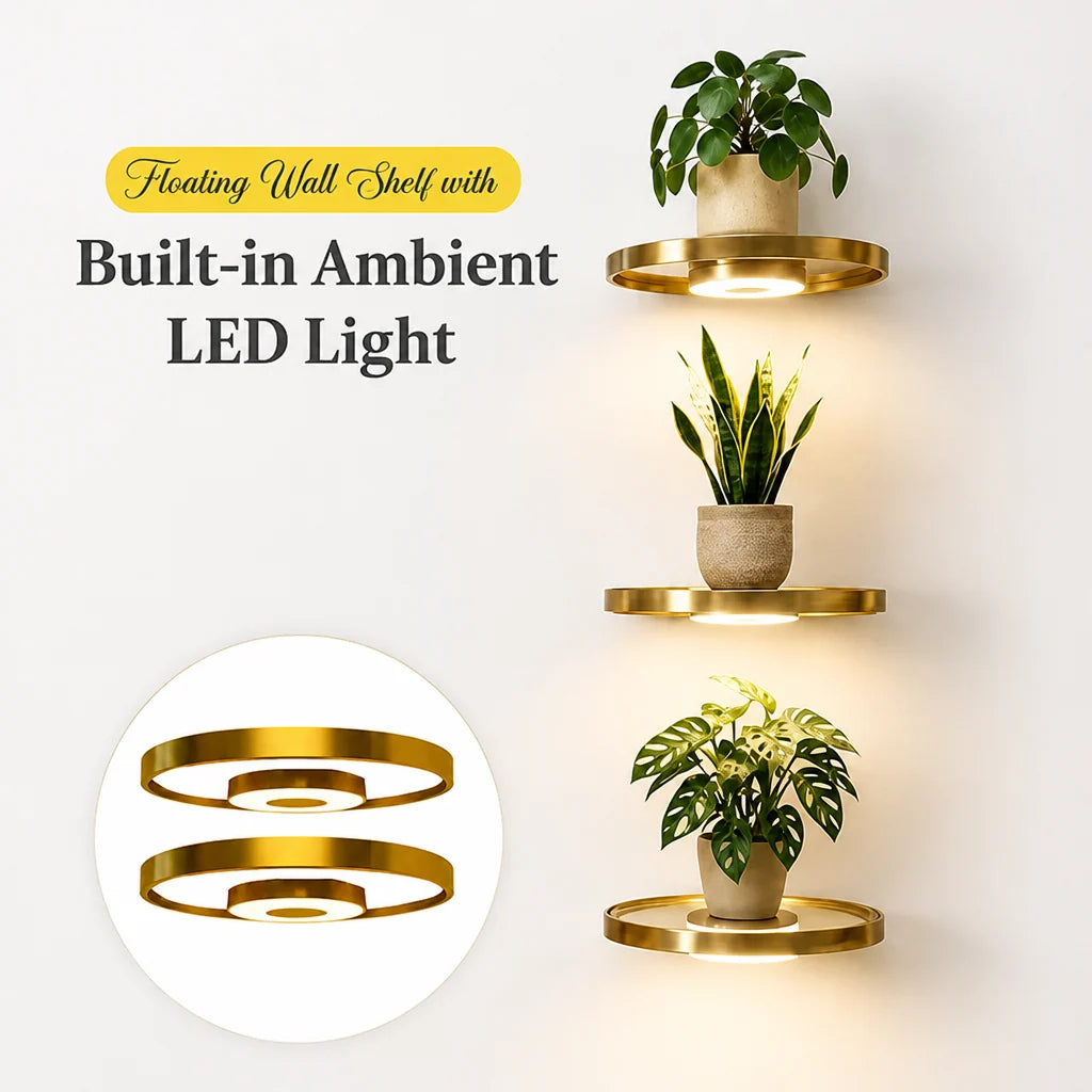 Floating Wall Shelf Built-In Warm LED USB Rechargeable