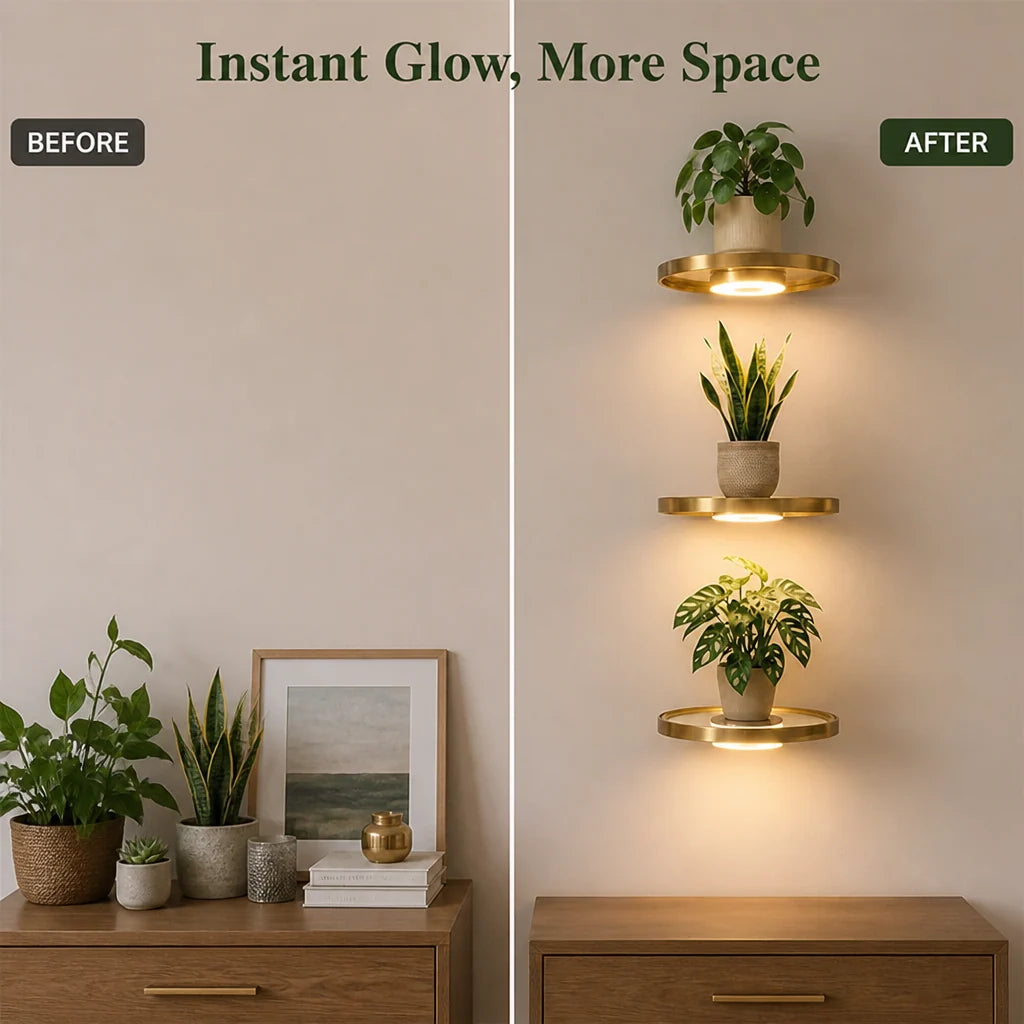Floating Wall Shelf Built-In Warm LED USB Rechargeable