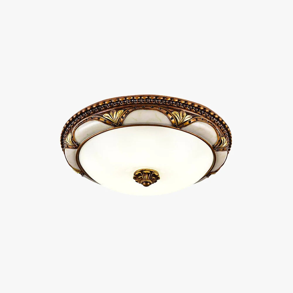 Flush Mount Ceiling Light Antique Brass Floral Glass Shade