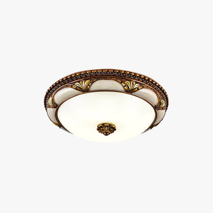 Flush Mount Ceiling Light Antique Brass Floral Glass Shade