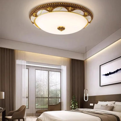 Flush Mount Ceiling Light Antique Brass Floral Glass Shade