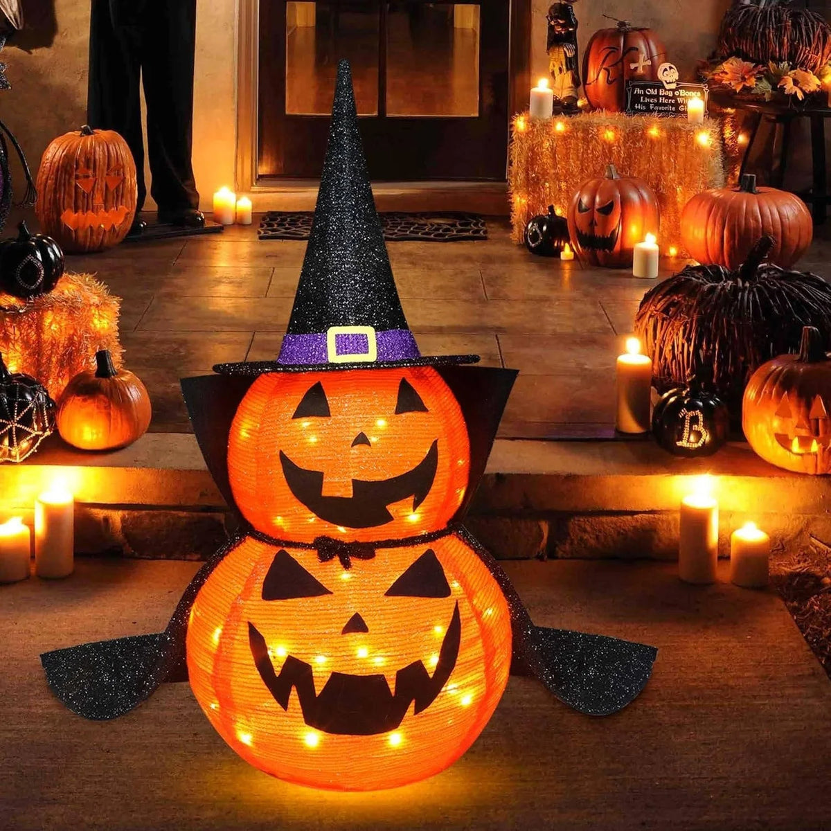 Halloween Pumpkin Decorations Warm White LED Set of 2
