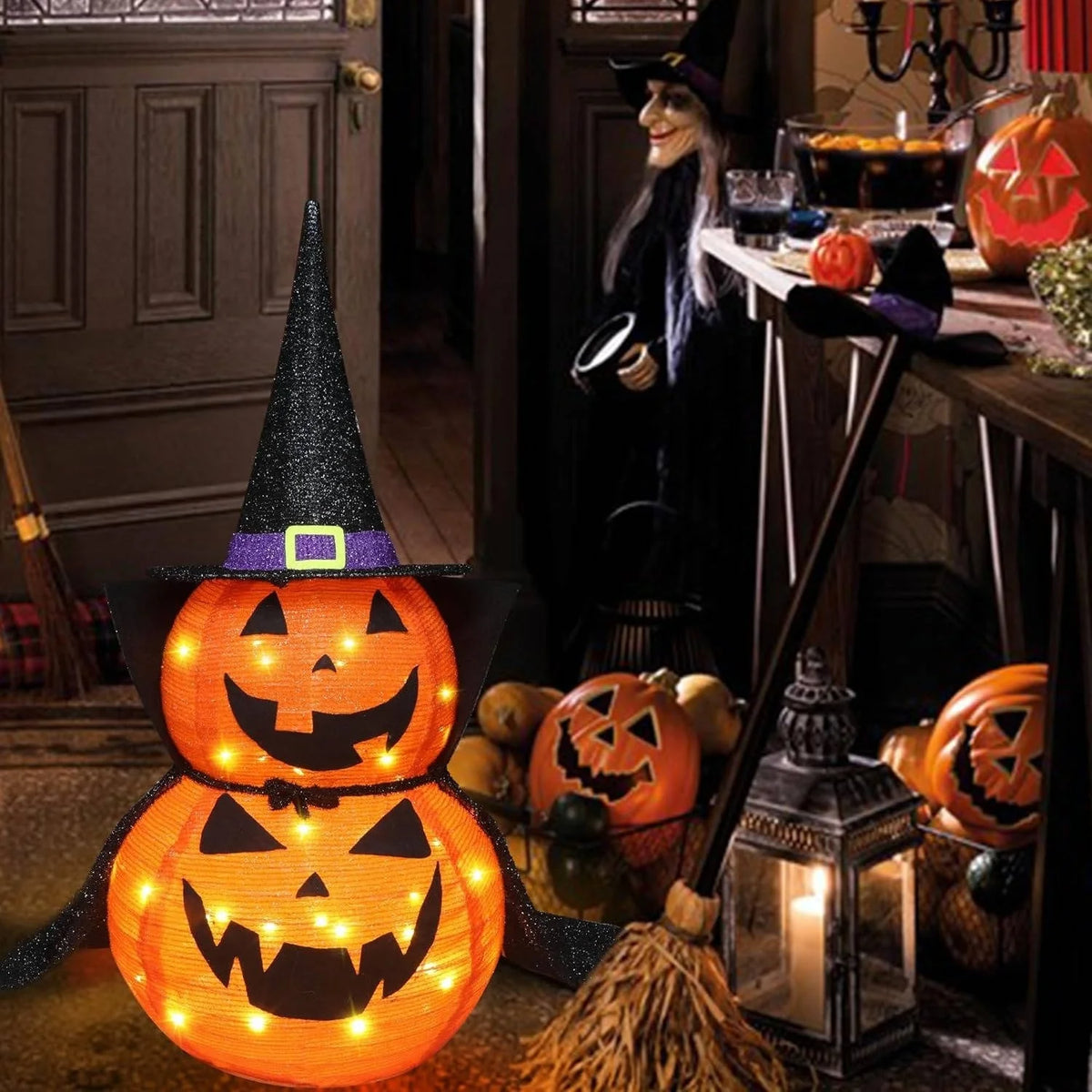 Halloween Pumpkin Decorations Warm White LED Set of 2