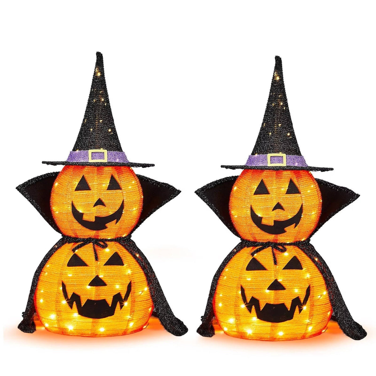 Halloween Pumpkin Decorations Warm White LED Set of 2