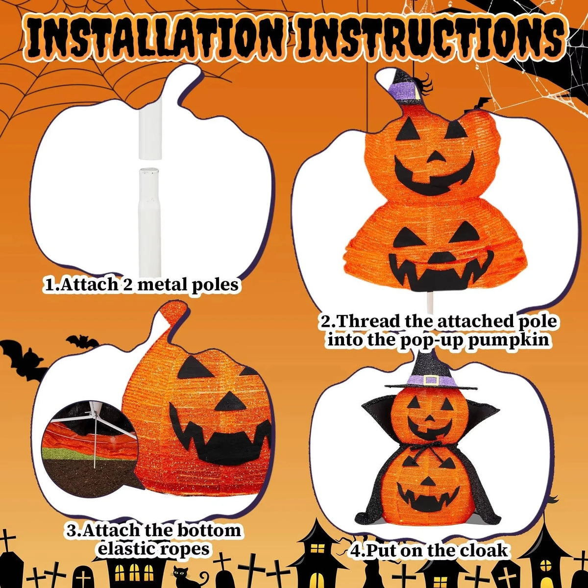 Halloween Pumpkin Decorations Warm White LED Set of 2